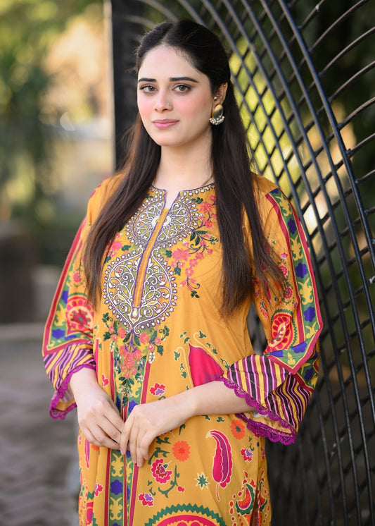 Caramel stitched eastern suit by Tehzeeb Libas (view 2)