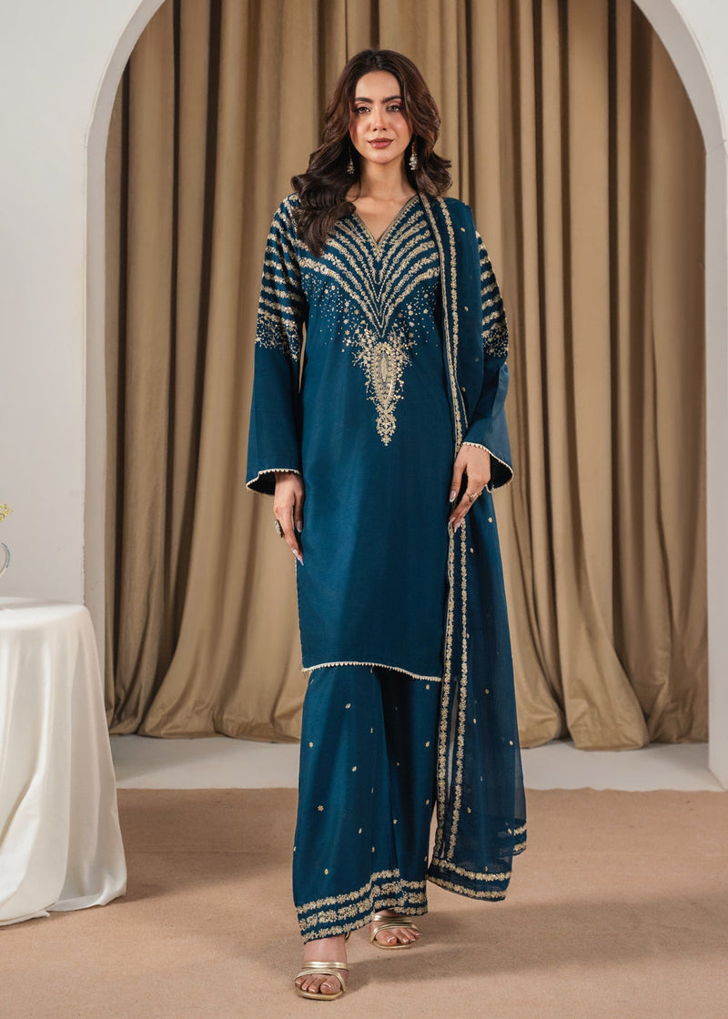 Peacock Z embroidered 3-piece festive suit by Tehzeeb Libas