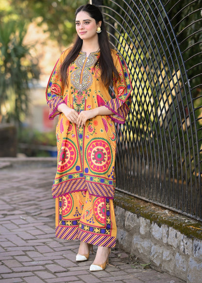 Caramel stitched eastern suit by Tehzeeb Libas (view 4)