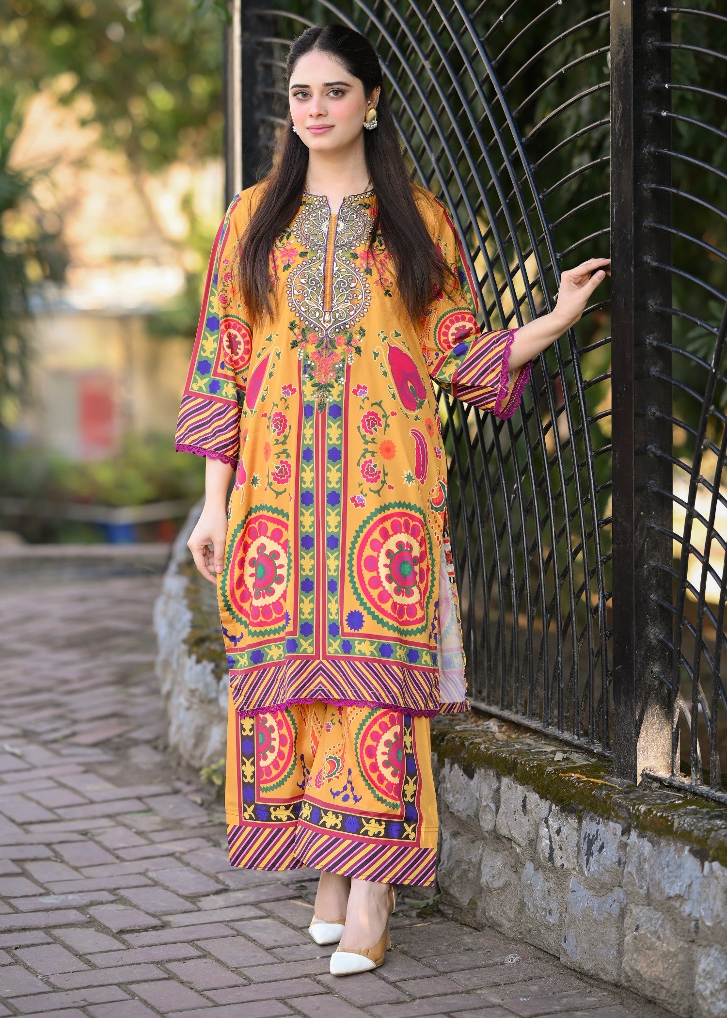 Caramel stitched eastern suit by Tehzeeb Libas