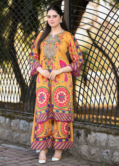 Caramel stitched eastern suit by Tehzeeb Libas (view 5)