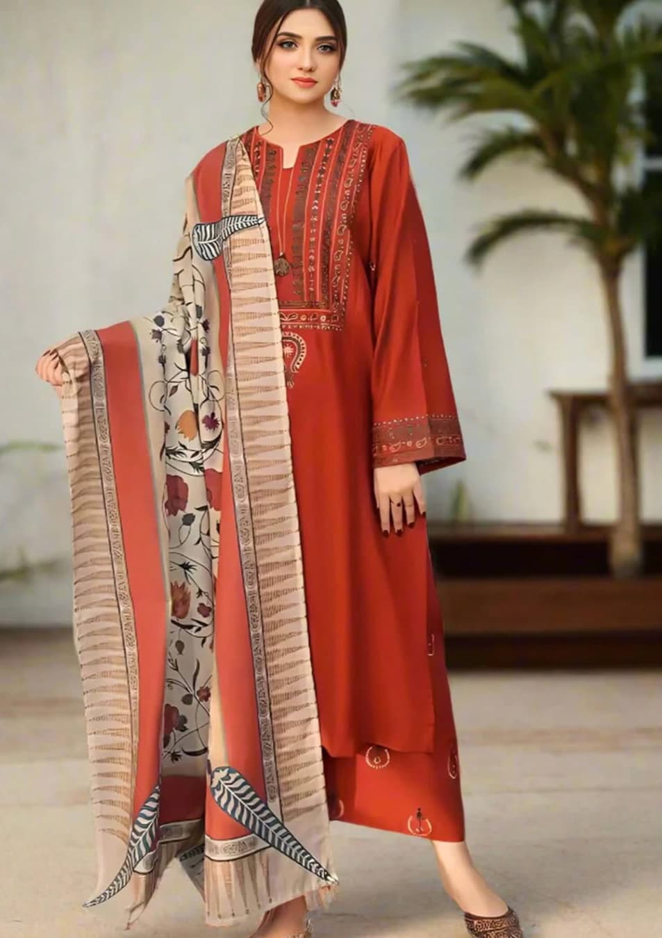 AYAT- 3PC EMBROIDERED WITH  DIGITAL SHAWL