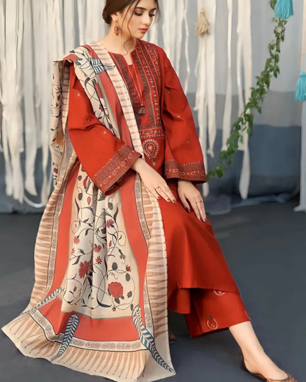 AYAT- 3PC EMBROIDERED WITH  DIGITAL DUPPATA