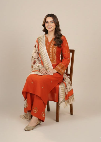 Ayat embroidered 3-piece suit with shawl by Tehzeeb Libas (view 5)