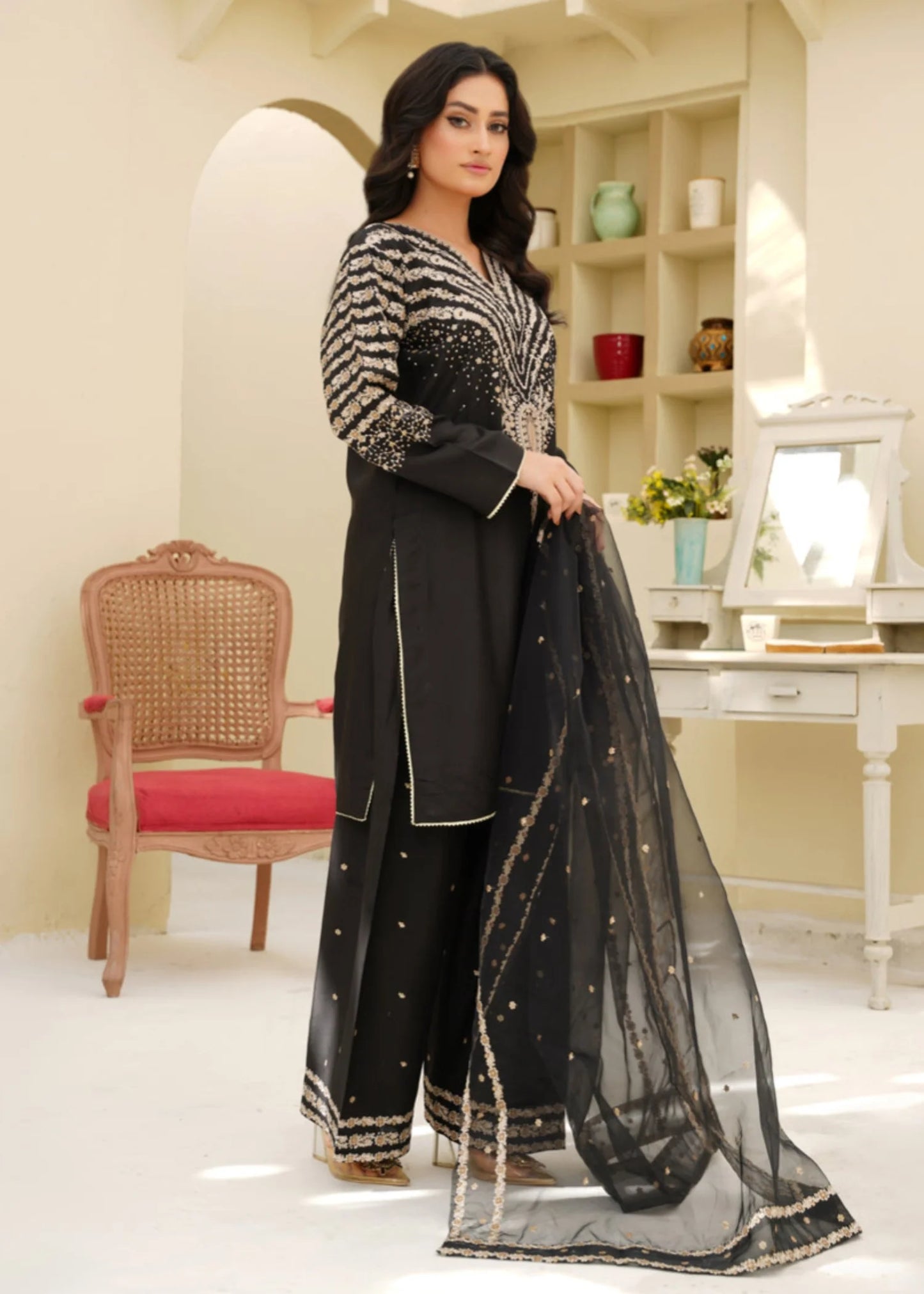 BLACK PEACOCK EMBROIDERED 3PC