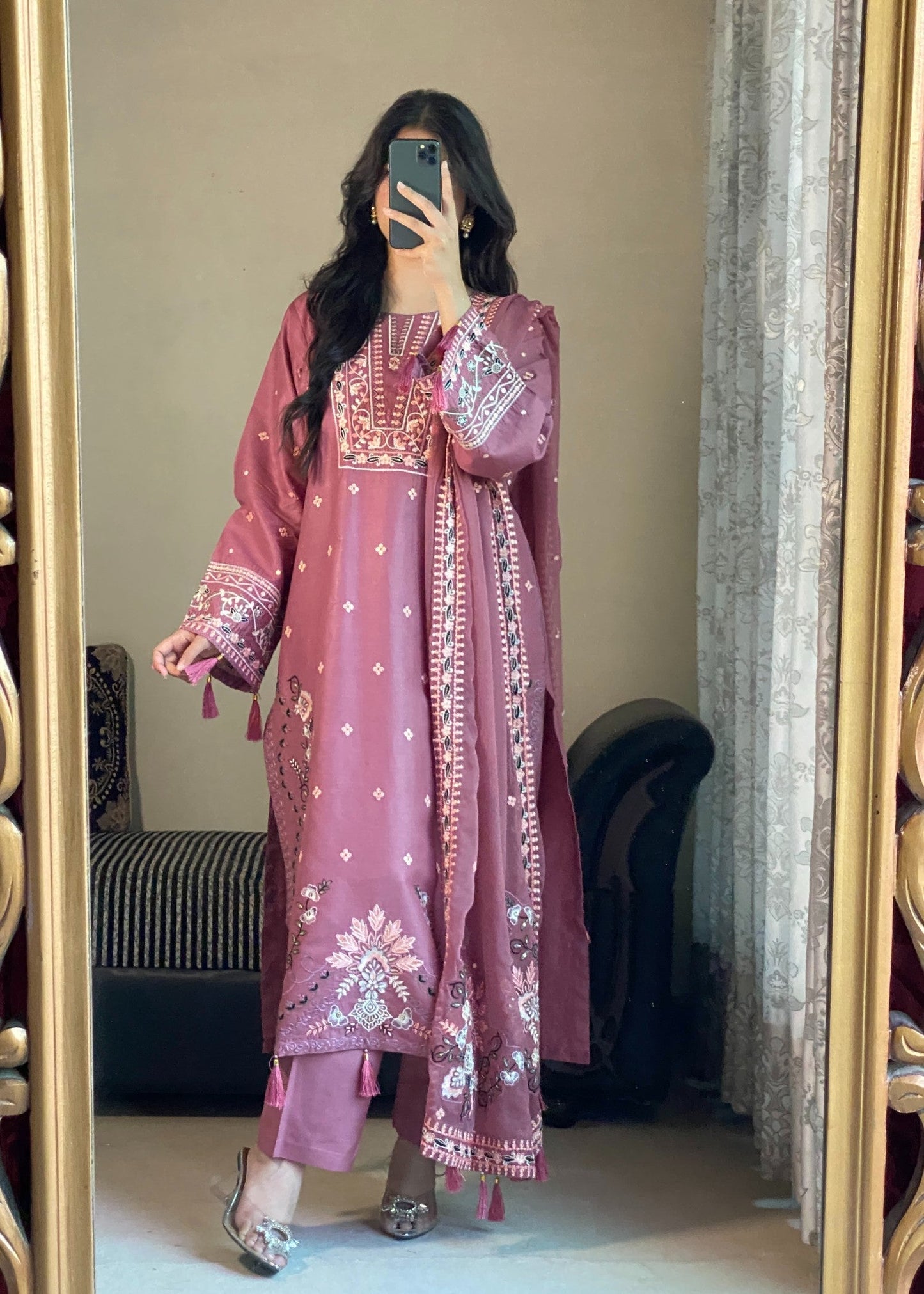 DUSTY ROSE ELEGANCE EMBROIDERED 3PC