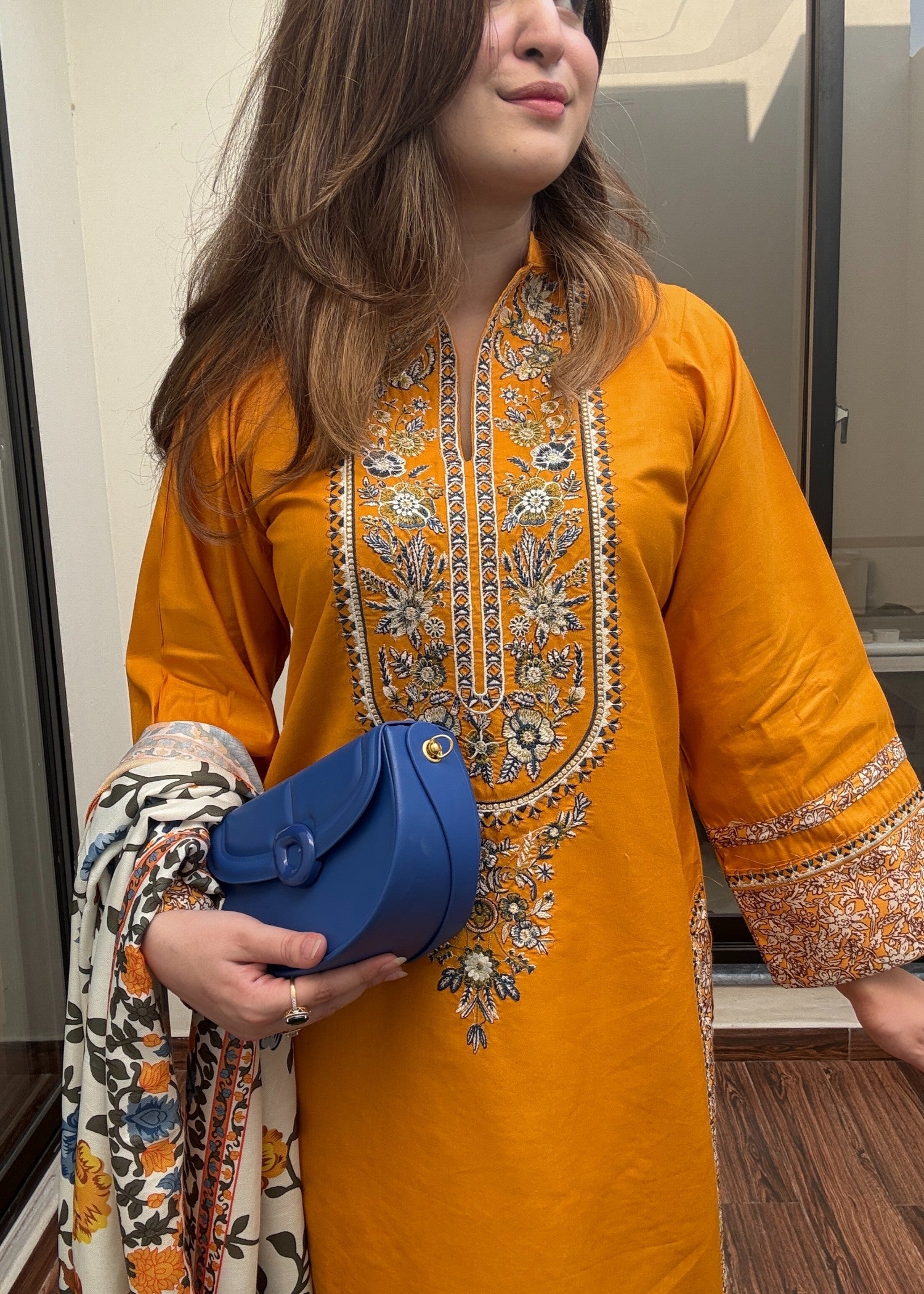 Zoi embroidered 3-piece suit with shawl by Tehzeeb Libas (view 3)