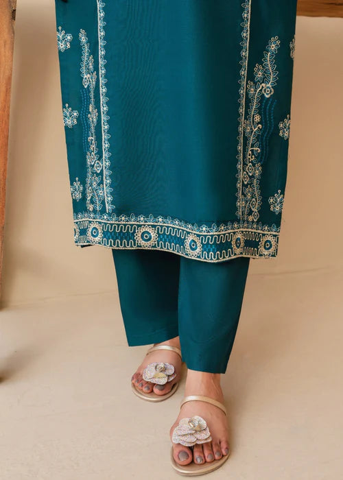 Sea Blue embroidered 2-piece suit by Tehzeeb Libas (view 4)