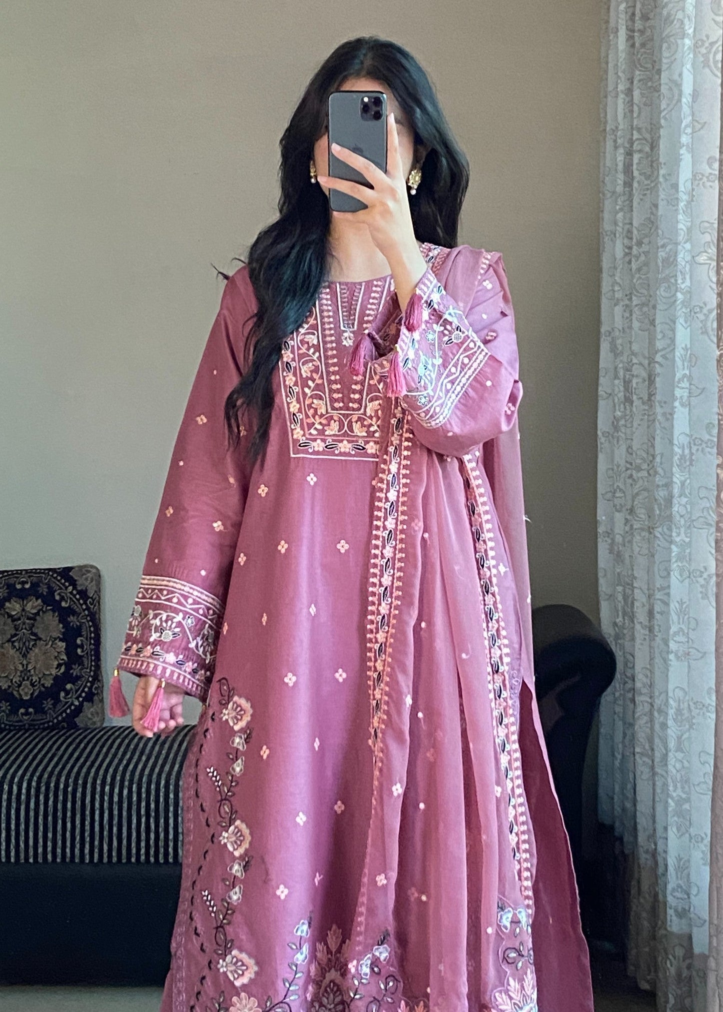 DUSTY ROSE ELEGANCE EMBROIDERED 3PC
