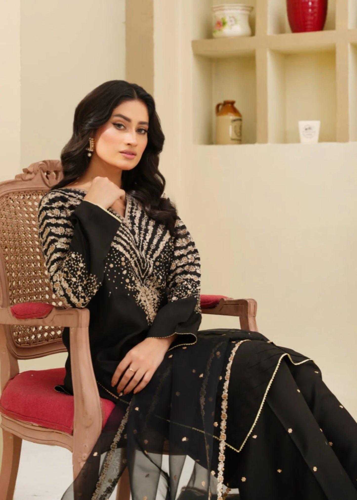 BLACK PEACOCK EMBROIDERED 3PC