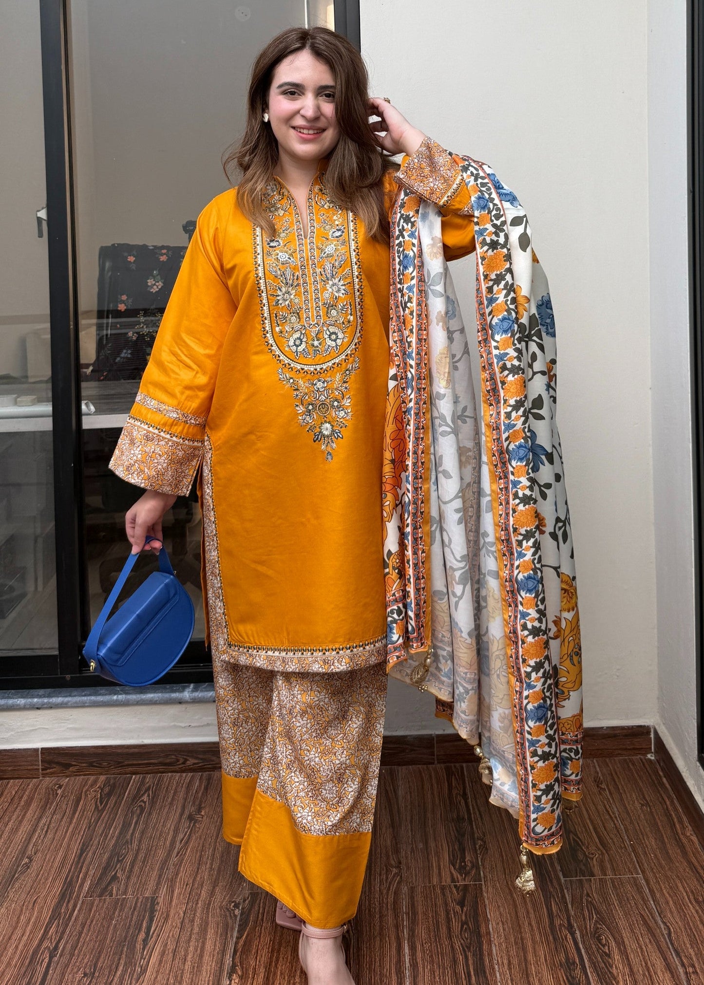 Zoi embroidered 3-piece suit with shawl by Tehzeeb Libas
