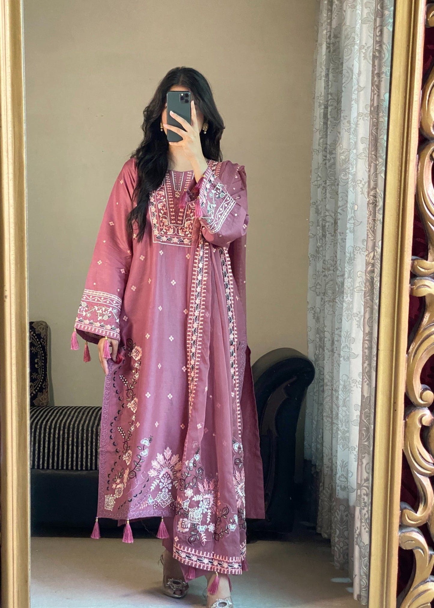 DUSTY ROSE ELEGANCE EMBROIDERED 3PC
